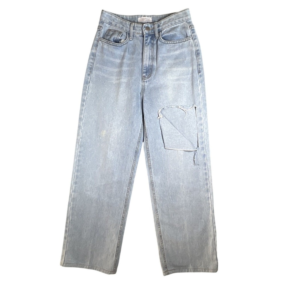 OAK + FORT Women's Light‎ Wash High Rise Ripped Wide Leg Jeans Size S/P
